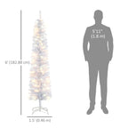 6ft Tall Prelit Pencil Artificial Christmas Tree, Holiday Décor with 395 Realistic Branches, 100 LED Lights, Foldable Metal Base, White Multi Market World Inc.