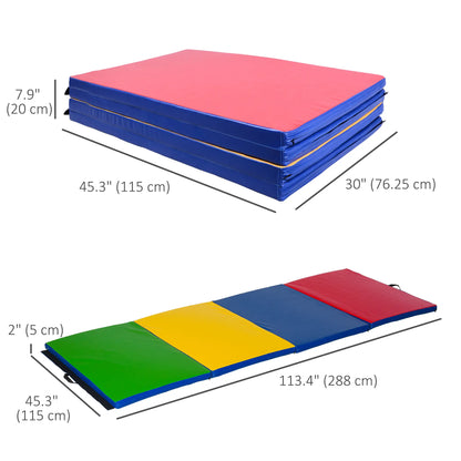 4'x10'x2'' Folding Gymnastics Tumbling Mat, Exercise Mat with Carrying Handles for Yoga, MMA, Martial Arts, Stretching, Core Workouts, MultiColor