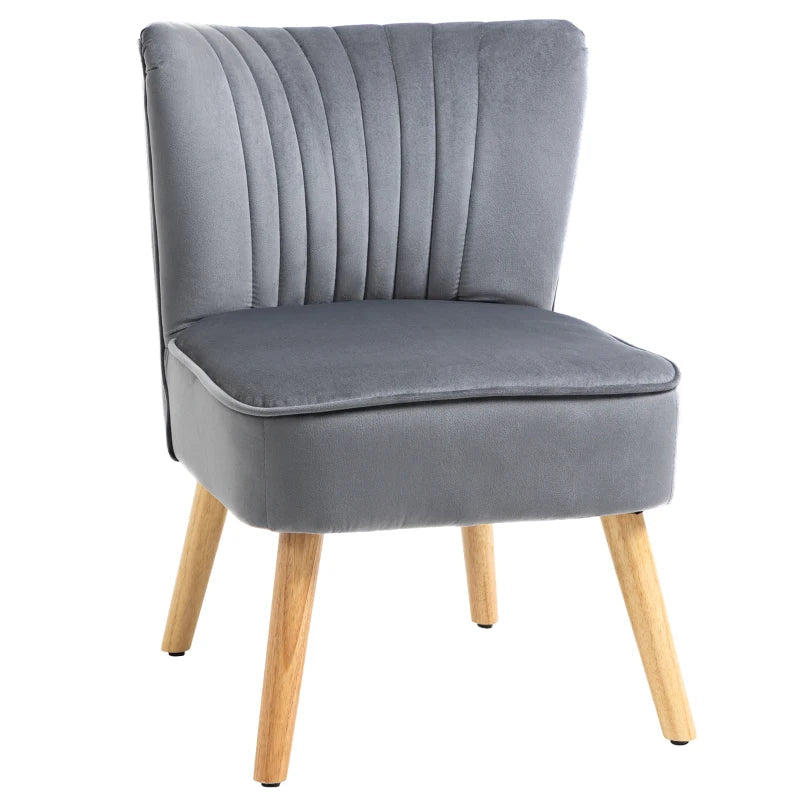 Velvet Armless Chair, Modern Accent Chair for Living Room with Wood Legs and Thick Padding, Grey Multi Market World Inc.