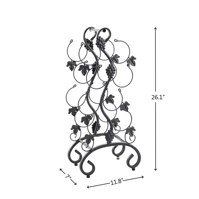 Metal Grapevine 10-Bottle Wine Rack - Free Standing Metal Wine Holder Countertop & Floor Display Multi Market World Inc.