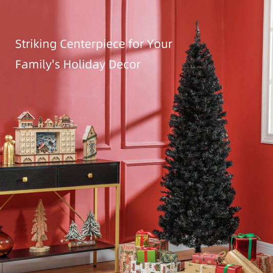 6FT Pencil Christmas Tree, Artificial Christmas Tree with Automatic Open for Home Party, Black