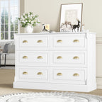 6 Drawer White Double Dresser for Bedroom, Gold Handle Drawer Chest Wood Storage Cabinet for Living Room, White Multi Market World Inc.