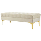 End of Bed Bench, Upholstered Bench, Entryway Shoe Bench with Button Tufted for Living Room, Bedroom, Cream White Multi Market World Inc.