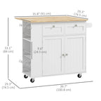 Kitchen Island with Power Outlet and Drop Leaf, Rolling Kitchen Cart with 2 Drawers and Adjustable Shelves, White Multi Market World Inc.