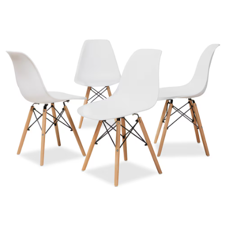 Set of 4 Modern Eiffel Dining Chairs – Wood Legs & Metal Support Frame
