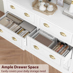 6 Drawer White Double Dresser for Bedroom, Gold Handle Drawer Chest Wood Storage Cabinet for Living Room, White Multi Market World Inc.