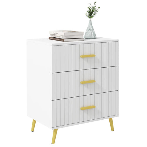 3 Drawer Cabinet, Drawer Chest for Bedroom, Chest of Drawers with Aluminium Legs and Gold Handles, White Multi Market World Inc.