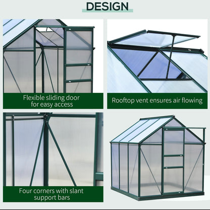Greenhouse 6.2' x 6.3' x 6.6' Clear Polycarbonate Greenhouse, Large Walk-In Green House Garden, Plants Grow, Galvanized Sheet Frame w/ Slide Door