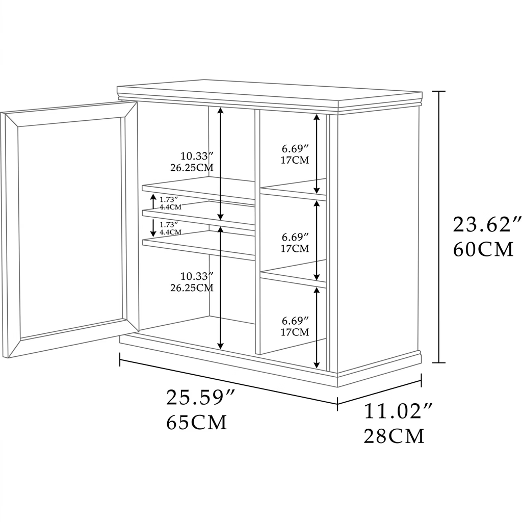 Bathroom cabinet dimensions: 25.59 x 11.02 x 23.62 inches (65 x 28 x 60 cm), open shelves 6.69 inches high