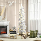 6ft Tall Prelit Pencil Artificial Christmas Tree, Holiday Décor with 395 Realistic Branches, 100 LED Lights, Foldable Metal Base, White Multi Market World Inc.