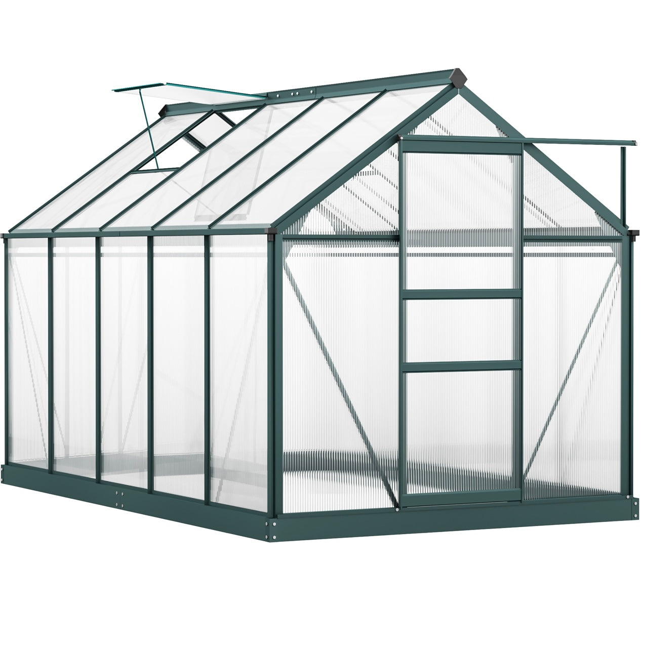 Greenhouse 10.2' x 6.3' x 6.6' Clear Polycarbonate Greenhouse Large Walk-In Green House Garden Plants Grow Galvanized Base Aluminium Frame w/ Slide Door