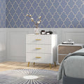 3 Drawer Cabinet, Drawer Chest for Bedroom, Chest of Drawers with Aluminium Legs and Gold Handles, White Multi Market World Inc.