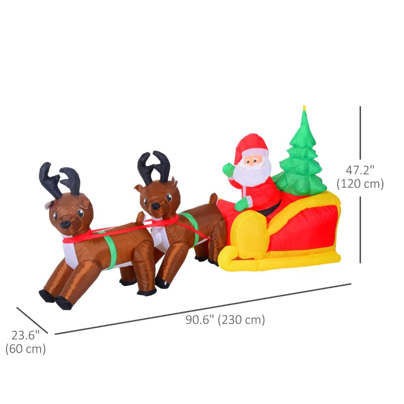 7' Inflatable Christmas Santa in Sleigh Reindeer LED Lighted Decoration Multi Market World Inc.