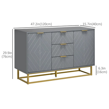 Sideboard Storage Cabinet with 3 Drawers, Adjustable Shelves and Doors, Kitchen Buffet Cabinet for Dining Room, Grey