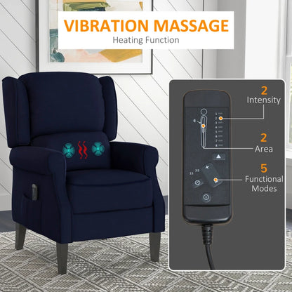 Push Back Recliner Chair, Vibration Massage Recliner for Living Room with Extendable Footrest, Remote, Pocket, Blue