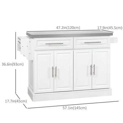 Rolling Kitchen Island with Storage and Stainless Steel Top, Kitchen Trolley with Drawers, Cabinets, Towel Rack