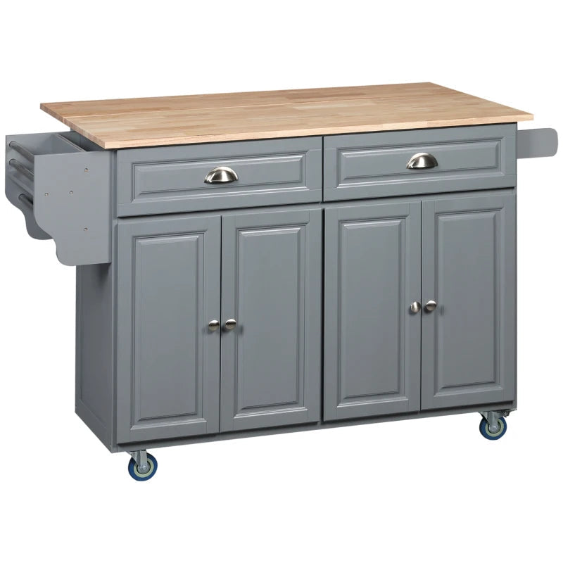 Kitchen Island with Storage, Rolling Kitchen Cart with Drop-Leaf Wooden Top, Drawers, Door Cabinets, Grey Multi Market World Inc.