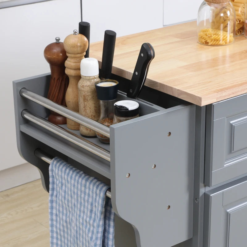 Kitchen Island with Storage, Rolling Kitchen Cart with Drop-Leaf Wooden Top, Drawers, Door Cabinets, Grey Multi Market World Inc.