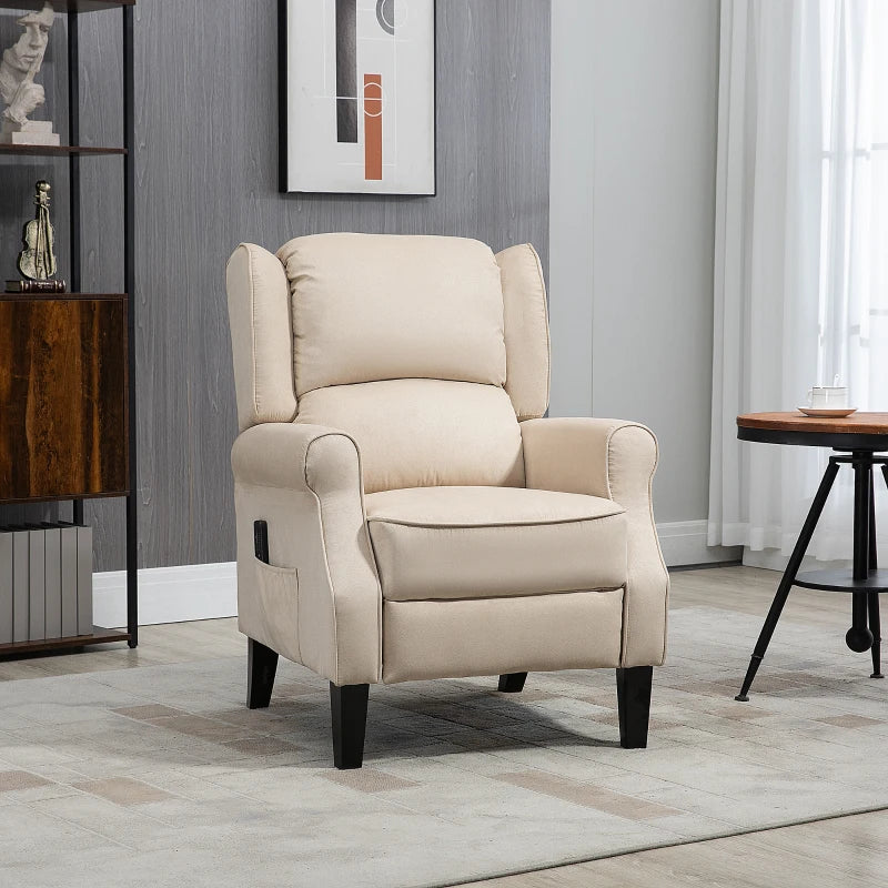 Massage Recliner Chair for Living Room, Push Back Recliner Sofa, Wingback Reclining Chair with Extendable Footrest, Remote Control, Side Pockets, Beige