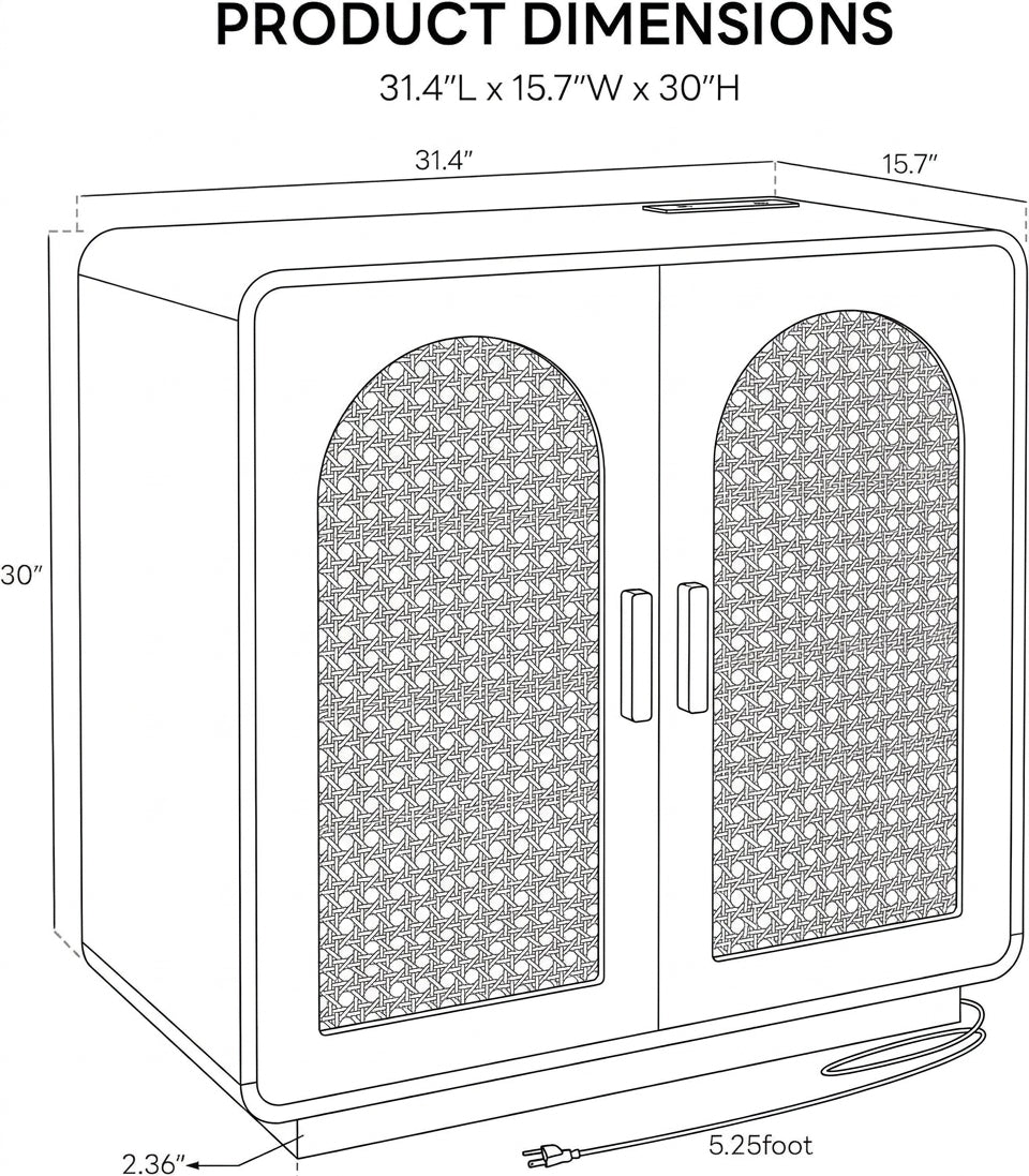 Storage cabinet dimensions: 31.4 x 15.7 x 30 inches, 5.25 ft power cord