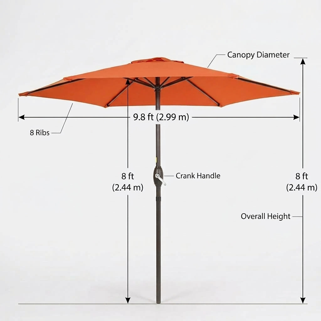 9.8 ft Outdoor Patio Umbrella with 8 Ribs, Easy Hand-Crank & Push-Button Tilt Multi Market World Inc.