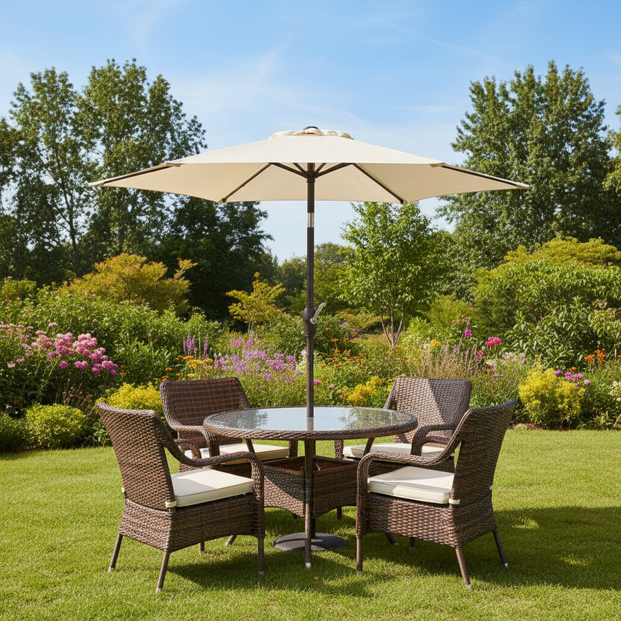 9.8 ft Outdoor Patio Umbrella with 8 Ribs, Easy Hand-Crank & Push-Button Tilt Multi Market World Inc.