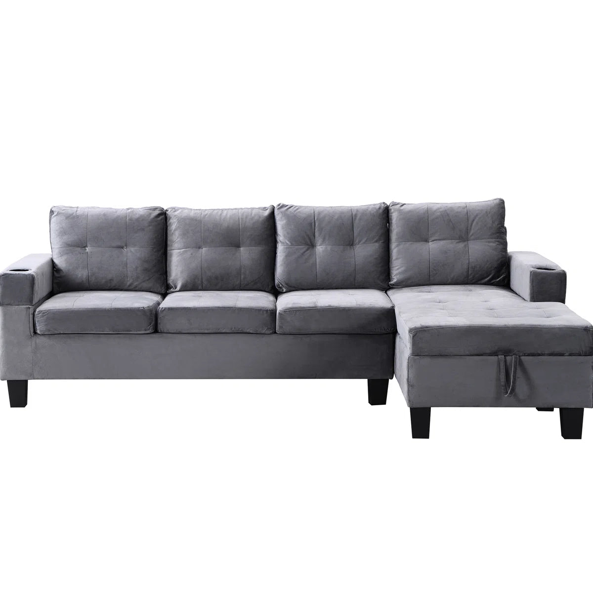 97.8" L-Shaped Velvet Sectional Sofa with Storage Chaise and Built-In Cup Holders Multi Market World Inc.