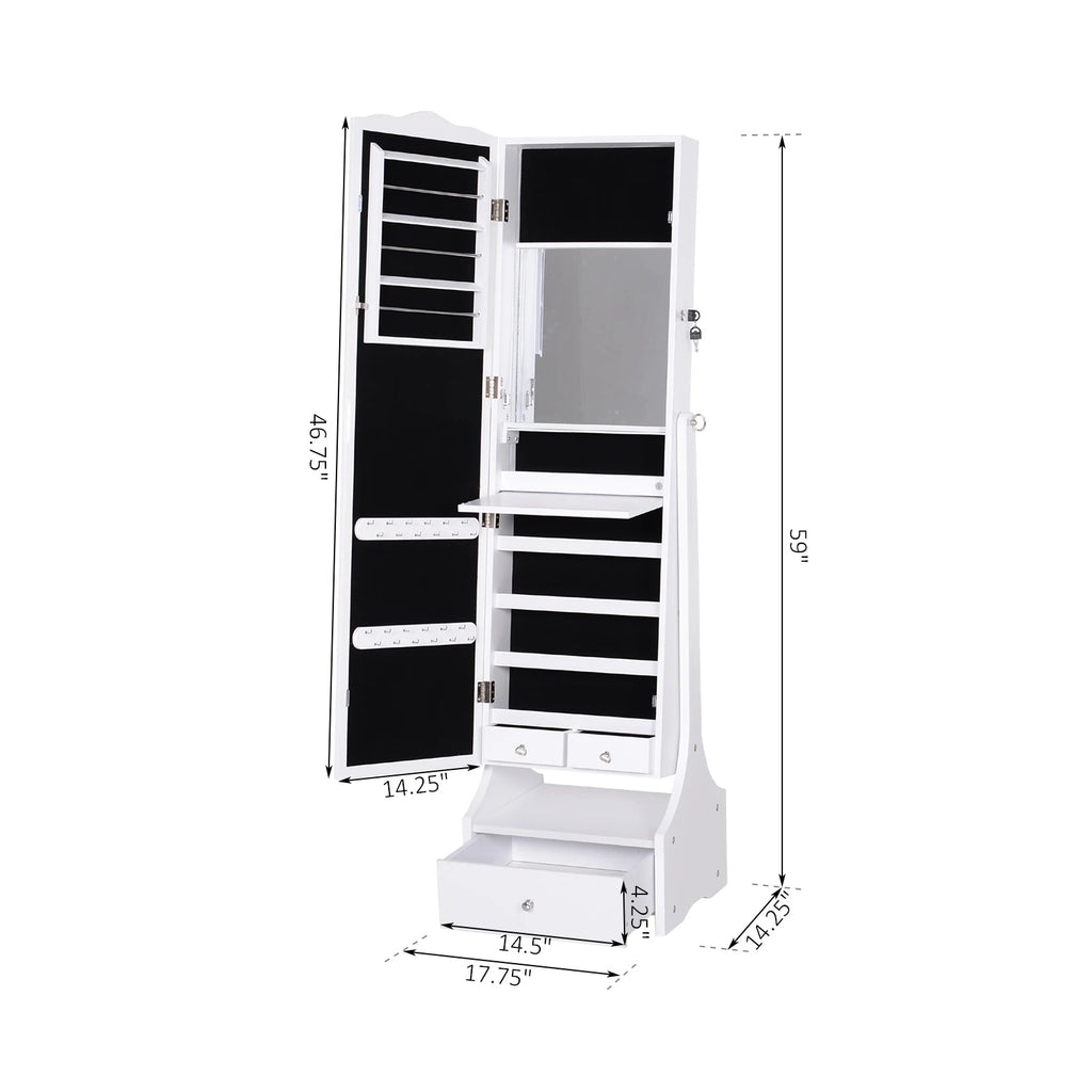 Standing Jewelry Cabinet Organizer Jewelry Armoire with LED Lights, Full Length Mirror, Adjustable Angle, White Multi Market World Inc.
