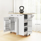 Rolling Kitchen Island Cart with Solid Rubber Wood Drop Leaf Countertop, Power Charging Station, Mobile Kitchen Storage Cabinet on Wheel - White Multi Market World Inc.