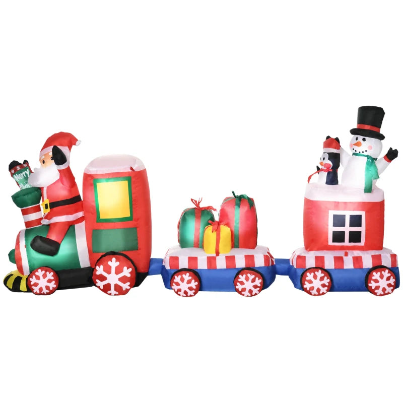 8ft Inflatable Christmas Train with Santa Claus, Snowman, Penguin and Gift Boxes, Blow-Up Outdoor LED Yard Display for Lawn Garden Party 5 Multi Market World Inc.