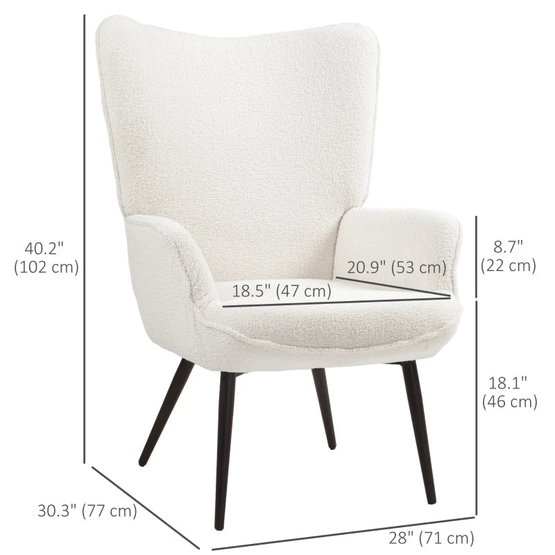 Accent Sherpa Chair, Upholstered Armchair, Fluffy Wingback Chair for Living Room, Reading Room, Cream White Multi Market World Inc.