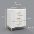 3 Drawer Cabinet, Drawer Chest for Bedroom, Chest of Drawers with Aluminium Legs and Gold Handles, White Multi Market World Inc.
