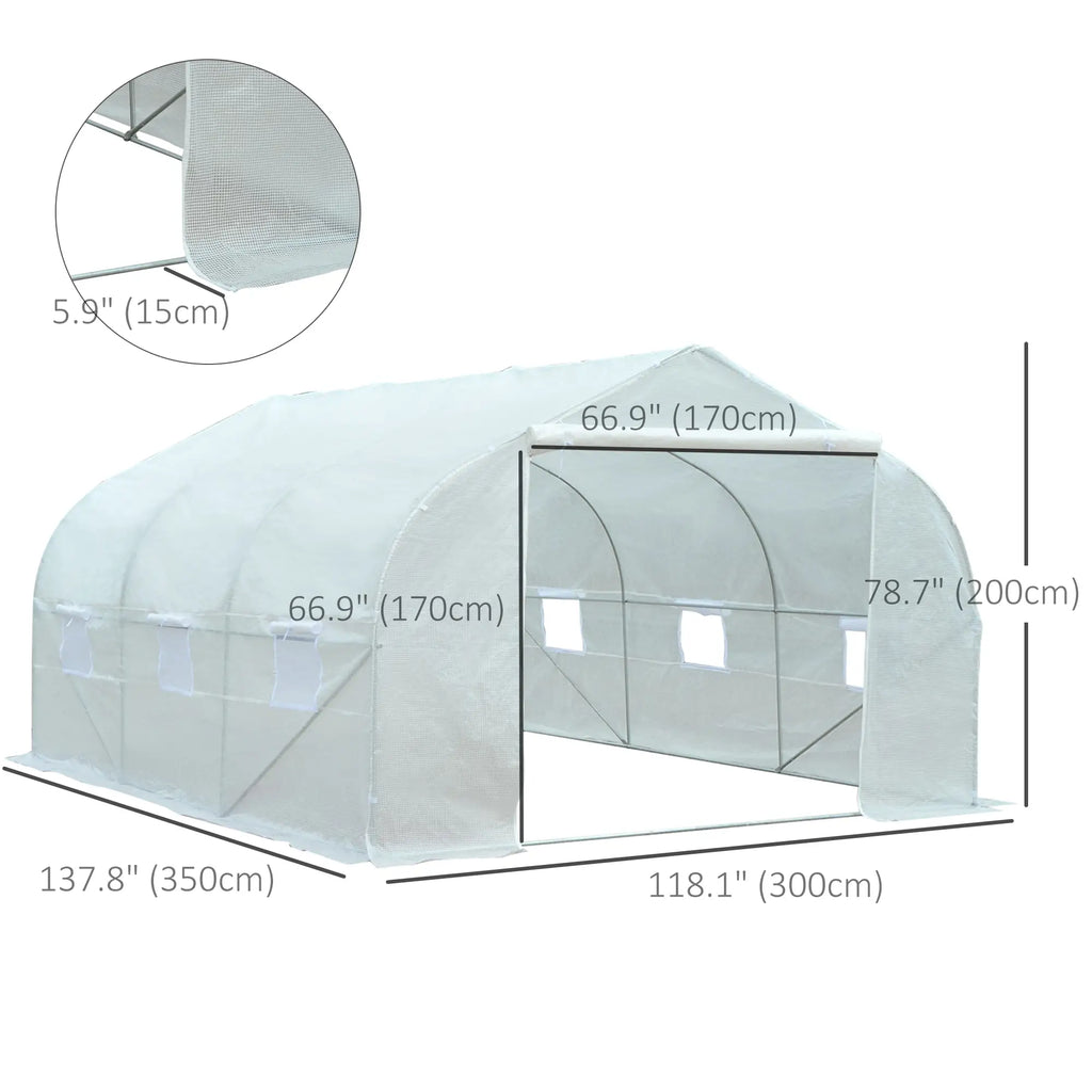 11 x 10 " Large Walk-In Tunnel Greenhouse – Portable Garden Hot House with Galvanized Steel Frame, 6 Mesh Windows, & Zippered Roll-Up Door – White Multi Market World Inc.
