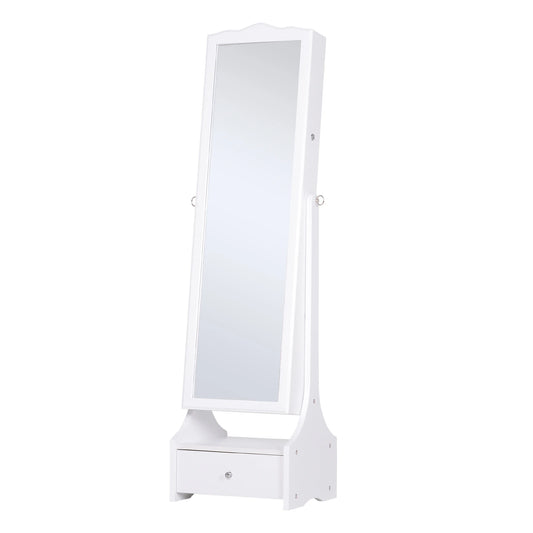 Standing Jewelry Cabinet Organizer Jewelry Armoire with LED Lights, Full Length Mirror, Adjustable Angle, White