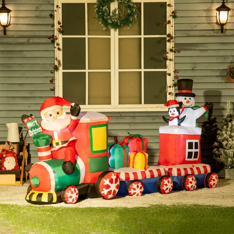 8ft Inflatable Christmas Train with Santa Claus, Snowman, Penguin and Gift Boxes, Blow-Up Outdoor LED Yard Display for Lawn Garden Party 5 Multi Market World Inc.