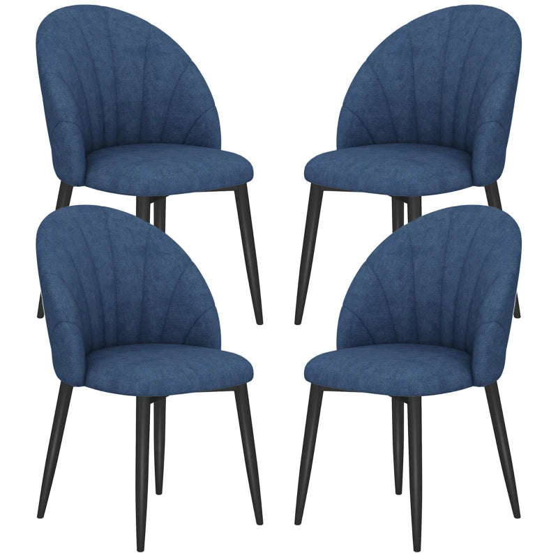Modern Dining Chairs Set of 4, Upholstered Dining Room Chairs with Metal Legs, Shell Backrest, Padded Seat, Blue Multi Market World Inc.