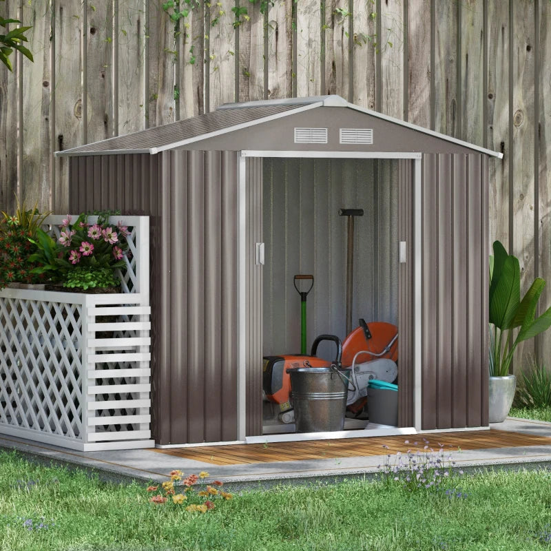 7' x 4' x 6' Garden Storage Shed Outdoor Patio Metal Tool Storage House w/ Foundation Kit and Double Doors Grey