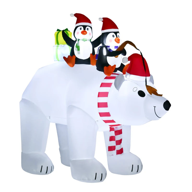 7ft Christmas Decoration with Polar Bear and Two Penguins Inflatable Santa Decor Easy Set-Up Blow UP Decoration for Holiday Yard