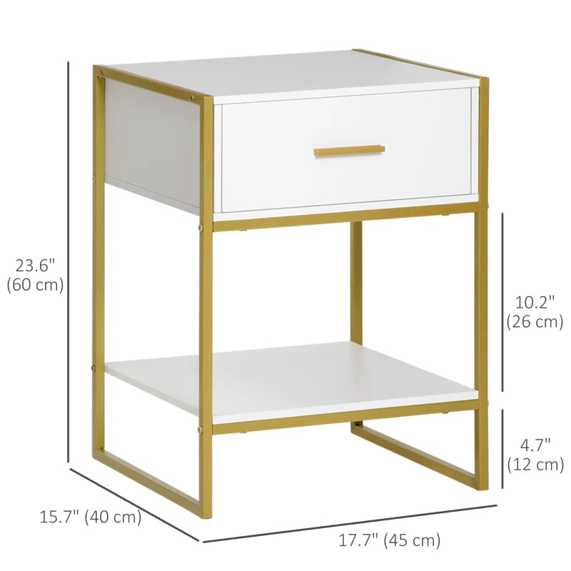 ightstand Set of 2, Modern Bedside Table with Drawer and Shelf, Bedside Cabinets for Bedroom, White