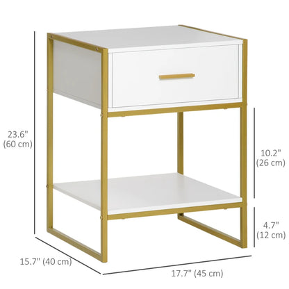 ightstand Set of 2, Modern Bedside Table with Drawer and Shelf, Bedside Cabinets for Bedroom, White
