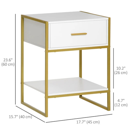 ightstand Set of 2, Modern Bedside Table with Drawer and Shelf, Bedside Cabinets for Bedroom, White