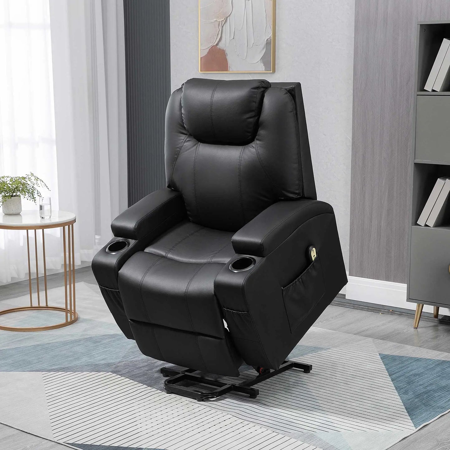 Electric Power Lift Recliner Chair with Pocket Spring and Side Pockets - Grey Faux Leather
