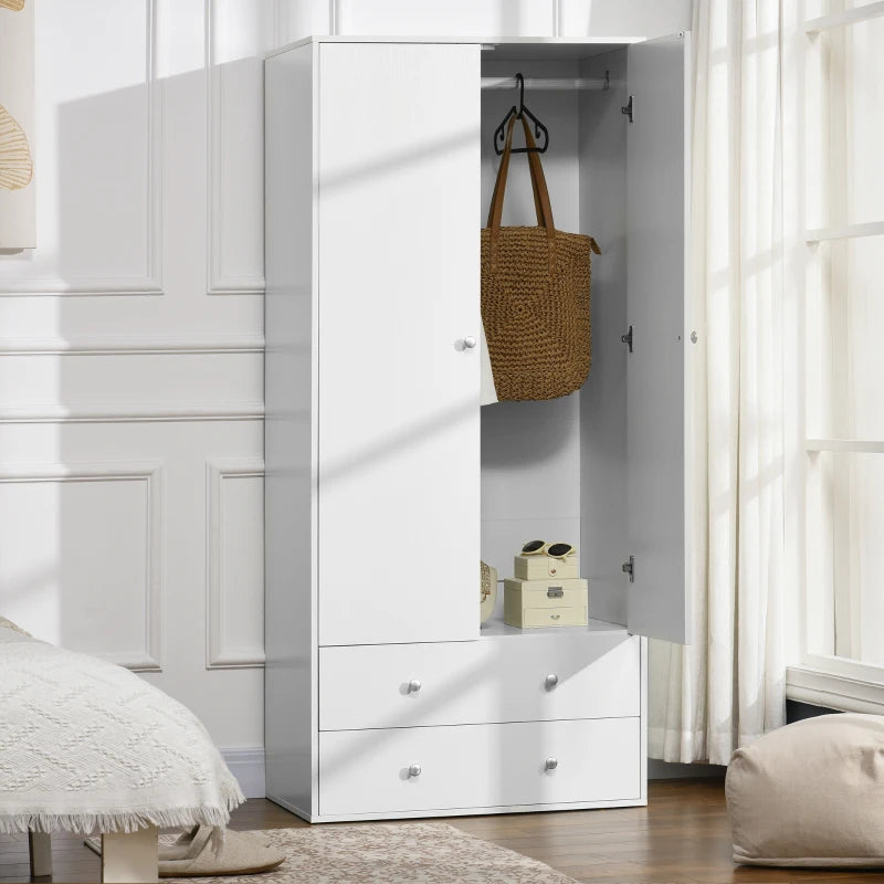Wardrobe Closet, Armoire with Drawers and Hanging Rail for Bedroom Clothes Storage and Organization, White Multi Market World Inc.