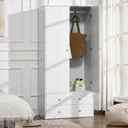 Wardrobe Closet, Armoire with Drawers and Hanging Rail for Bedroom Clothes Storage and Organization, White Multi Market World Inc.