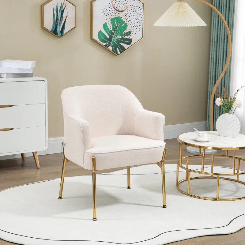 Fabric Armchair, Modern Accent Chair with Metal Legs for Living Room, Bedroom, Home Office, Cream White Multi Market World Inc.