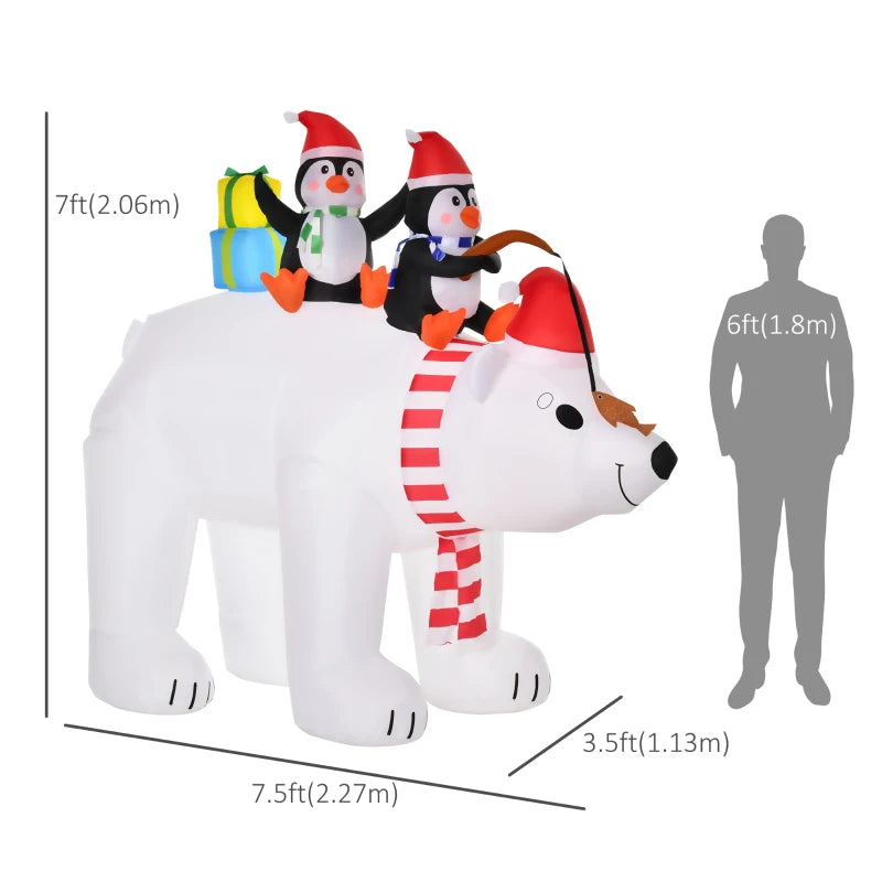 7ft Christmas Decoration with Polar Bear and Two Penguins Inflatable Santa Decor Easy Set-Up Blow UP Decoration for Holiday Yard Multi Market World Inc.