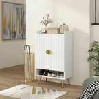 Entryway Shoe Storage Cabinet, Narrow Shoe Cabinet with Adjustable Shelves and Open Shelf for 15 Pairs of Shoes, White Multi Market World Inc.