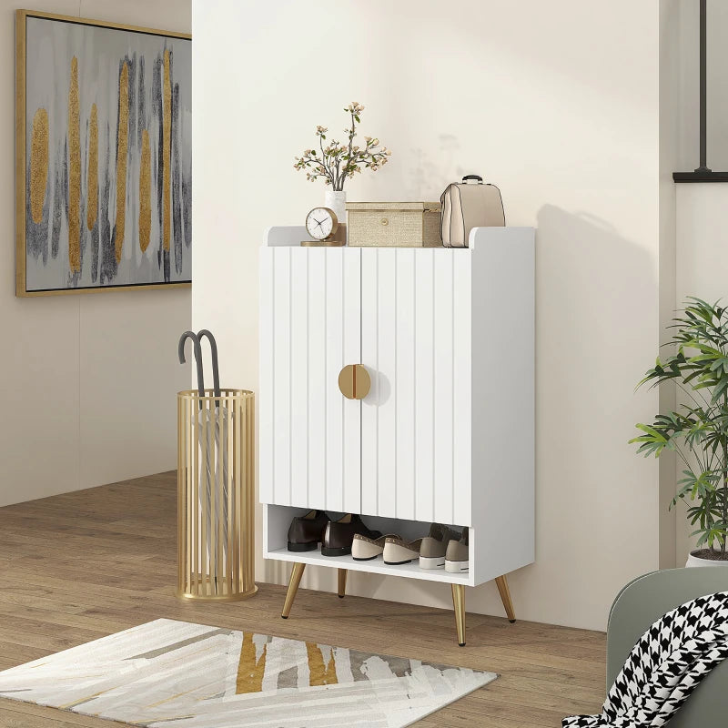 Entryway Shoe Storage Cabinet, Narrow Shoe Cabinet with Adjustable Shelves and Open Shelf for 15 Pairs of Shoes, White Multi Market World Inc.