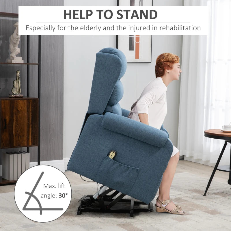 Lift Chair for Elderly, Power Chair Recliner with Footrest, Remote Control, Side Pockets for Living Room, Blue Multi Market World Inc.