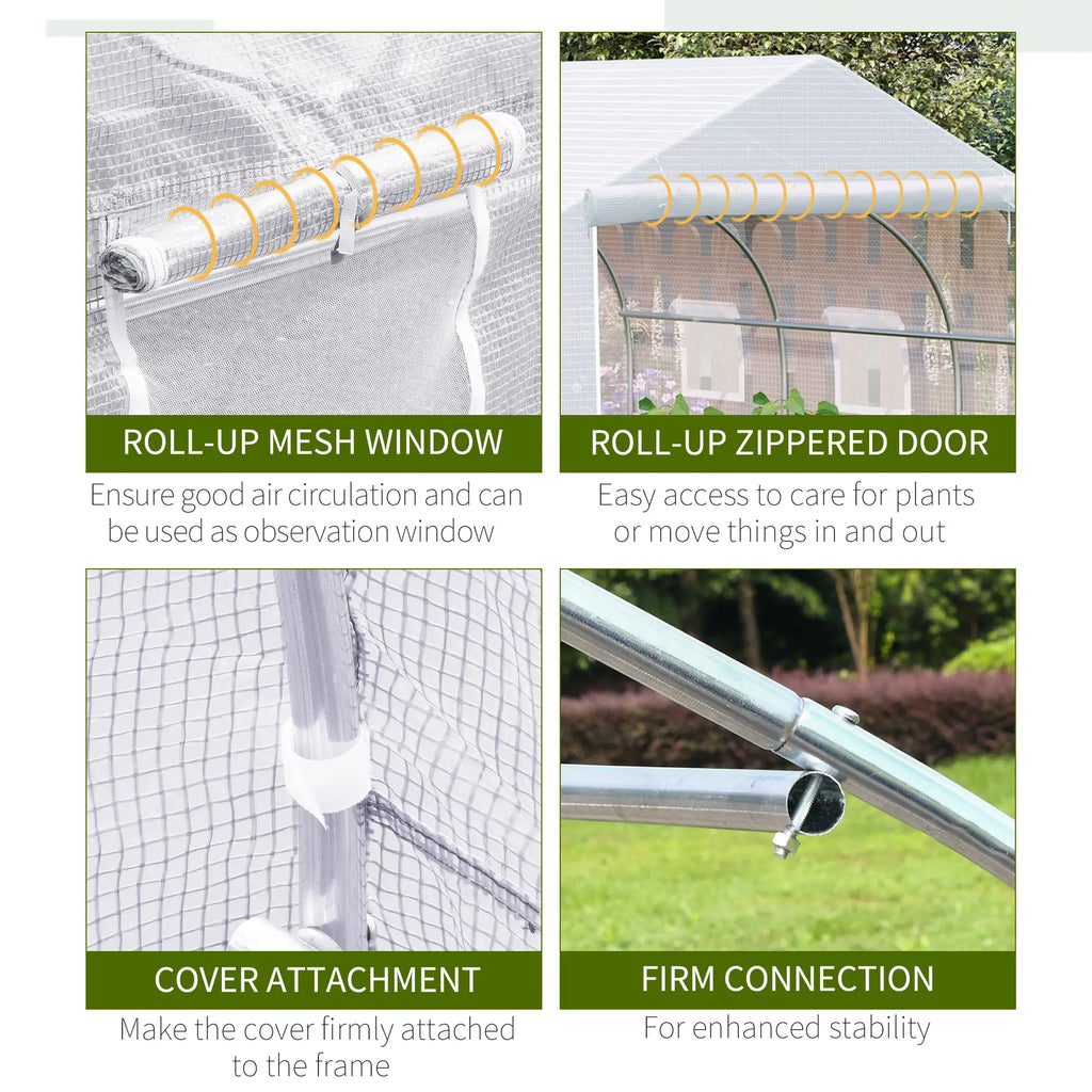 11 x 10 " Large Walk-In Tunnel Greenhouse – Portable Garden Hot House with Galvanized Steel Frame, 6 Mesh Windows, & Zippered Roll-Up Door – White Multi Market World Inc.